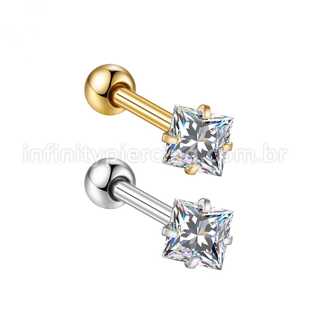 Piercing Minibarbell Aço Cirúrgico Zircônia Quadrada